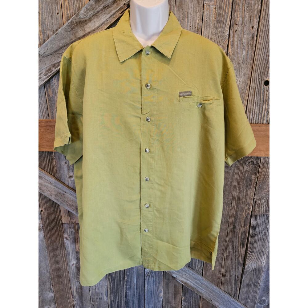 Columbia men's ramie blend size XXL 2XL green short sleeve button up EUC casual